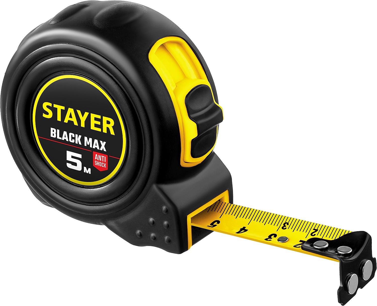 STAYER  BlackMax, 5 м х 19 мм, рулетка с двумя фиксаторами, Professional (3410-05)