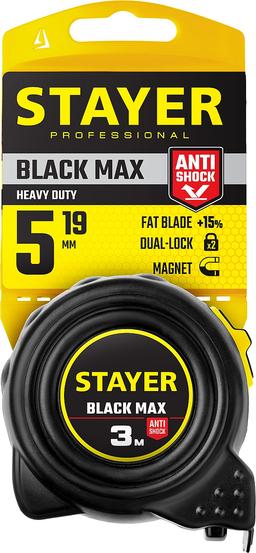 STAYER  BlackMax, 5 м х 19 мм, рулетка с двумя фиксаторами, Professional (3410-05) - 2