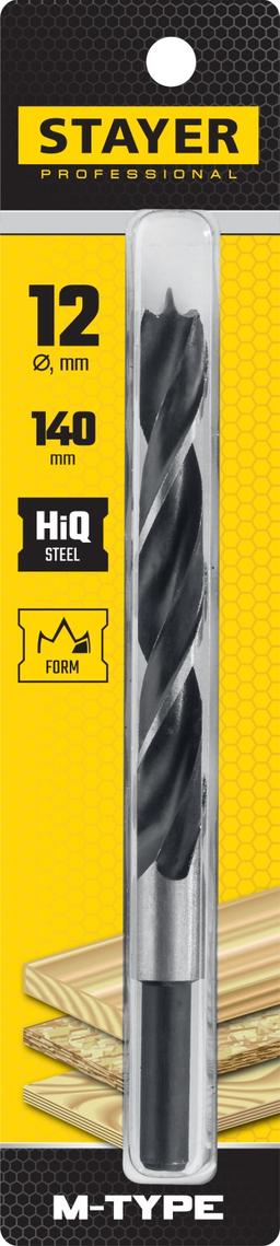 STAYER M-type, 12.0 x 140/85 мм, М-образная заточка, спиральное сверло по дереву (2942-140-12) - 2
