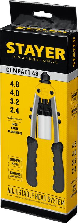 STAYER Compact-48, 2.4 - 4.8 мм, 240 мм, компактный двуручный заклепочник, Professional (3116) - 2