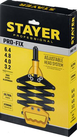 STAYER  PRO-FIX, 3.2 - 6.4 мм, рычажно-складной заклепочник, Professional (3115) - 2