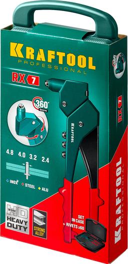 KRAFTOOL RX-7, 360°, 2.4 - 4.8 мм, литой поворотный заклепочник в кейсе (31176-H6) - 3