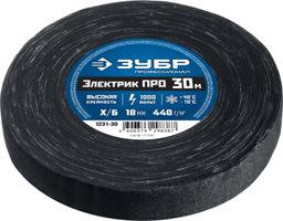 ЗУБР  ЭЛЕКТРИК ПРО, 18 мм х 30 м, 1 000 В, черная, изолента х/б, Профессионал (1231-30) - 2