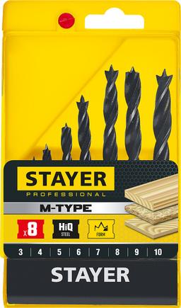 STAYER M-type, 8 шт: 3-4-5-6-7-8-9-10 мм, набор спиральных сверл по дереву (2942-H8) - 2