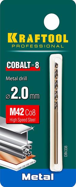 KRAFTOOL Cobalt, 2.0 х 49 мм, сталь М42, HSS-Co(8%), сверло по металлу (29656-2) - 2