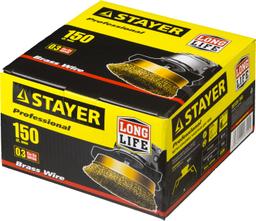 STAYER 150 мм, витая стальная латунированная проволока 0.3 мм, чашечная щетка-крацовка для УШМ, Professional (35125-150) - 2