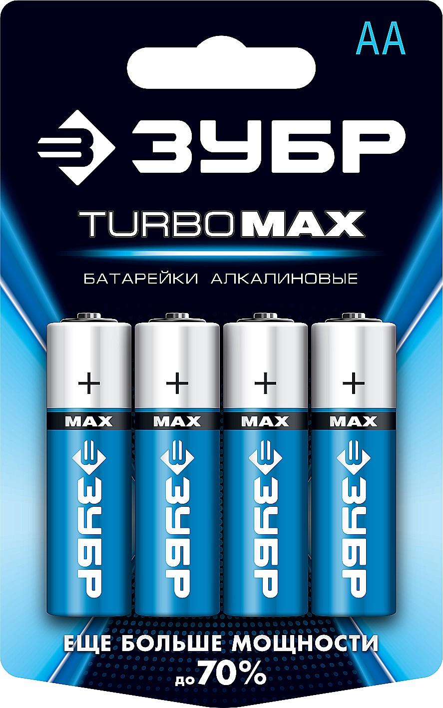 ЗУБР  TURBO-MAX, АА х 4, 1.5 В, алкалиновая батарейка  (59206-4C)
