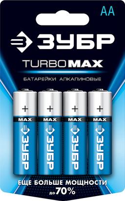 ЗУБР  TURBO-MAX, АА х 4, 1.5 В, алкалиновая батарейка  (59206-4C) - 1