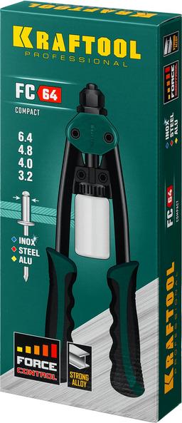 KRAFTOOL MaxKraft-64, 3.2 - 6.4 мм, 320 мм, регулировка усилия, компактный двуручный заклепочник (31160) - 3
