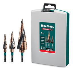 KRAFTOOL COBALT 3 шт., 4-32мм, азотирование, винтовая спираль, набор сверл ступенчатых(29691-4-32-H3) - 1