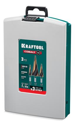KRAFTOOL COBALT 3 шт., 4-32мм, азотирование, винтовая спираль, набор сверл ступенчатых(29691-4-32-H3) - 3
