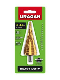 URAGAN 4-39мм, 14 ступеней, винтовая спираль, сверло ступенчатое(29658-4-39-14) - 2