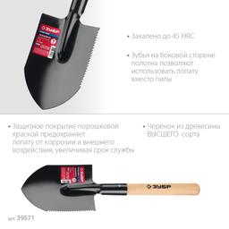 ЗУБР МАСТЕР, 210х154х550мм, полотно 1.5мм, закалено, дерев. черенок высш. сорт, туристическая лопата (39571) - 4