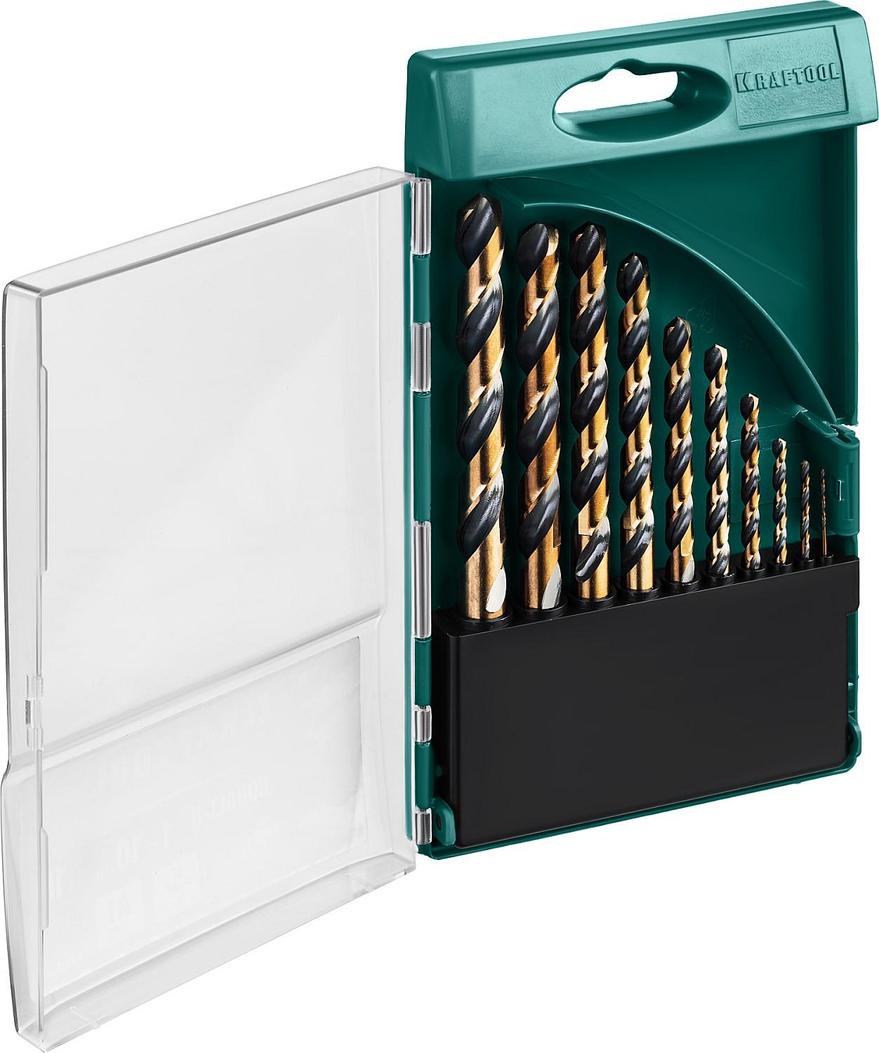 KRAFTOOL  Cobalt, 10 шт, (1-10 мм), сталь М42, HSS-Co(8%), набор сверл по металлу (29656-H10)