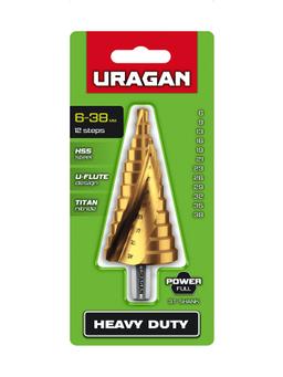 URAGAN 6-38мм, 12 ступеней, винтовая спираль, сверло ступенчатое (29658-6-38-12) - 2