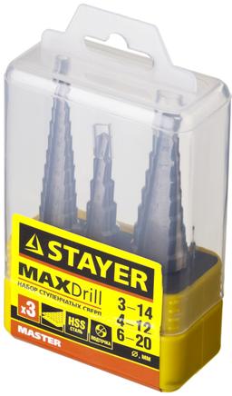 STAYER 3 шт, 3-20 мм, сталь HSS, набор ступенчатых сверл (29660-3-20-H3) - 2