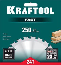 KRAFTOOL Fast, 250 х 30 мм, 24Т, пильный диск по дереву (36950-250-30) - 2
