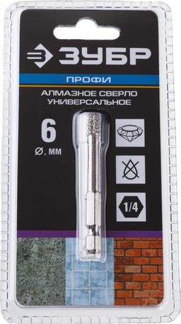 ЗУБР  АВК, d 6 мм, (HEX 1/4", 15 мм кромка), вакуумное алмазное трубчатое сверло, Профессионал (29865-06) - 2