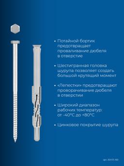 ЗУБР ФД-П 10 x 160 мм, фасадный дюбель, нейлон/цинк, 50 шт (301475-160) - 4