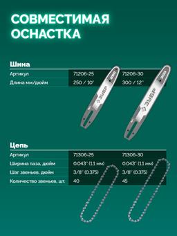 ЗУБР 40 В, (2x20В), 300 мм шина, без АКБ (LMS), пила цепная аккумуляторная (ПЦБ-4030) - 11