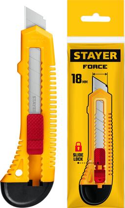STAYER FORCE, 18 мм, нож упрочненный из АБС пластика со сдвижным фиксатором (0911) - 1