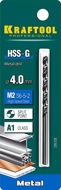 KRAFTOOL HSS-G, 4.0 х 75 мм, сталь P6M5, сверло по металлу (29651-4) - 2