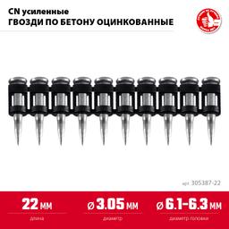 ЗУБР CN усиленные 22 х 3.05 мм, гвозди по бетону оцинкованные, 1000 шт (305387-22) - 3