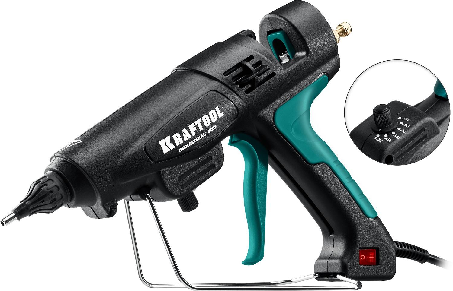 KRAFTOOL  Industrial 400, d 11 - 12 мм, 50 г/мин, 130 - 230°C, электрический термоклеевой пистолет (06843-300-12)