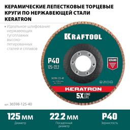 KRAFTOOL  125 х 22.2 мм, P60, круг лепестковый керамический торцевой по нержавеющей стали (36598-125-40) - 2