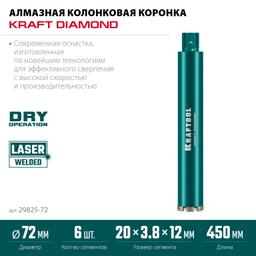 KRAFTOOL DIAMOND 72 мм (450 мм, 1 1/4″, лазерная сварка сегментов), Алмазная Коронка по железобетону (29825-072) - 5