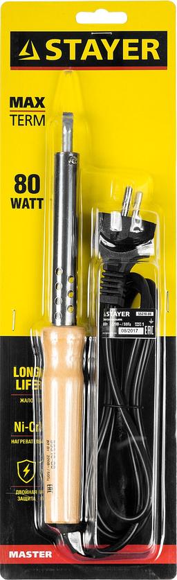 STAYER MAXTerm, 80 Вт, клин, электропаяльник с деревянной рукояткой (55310-80) - 2