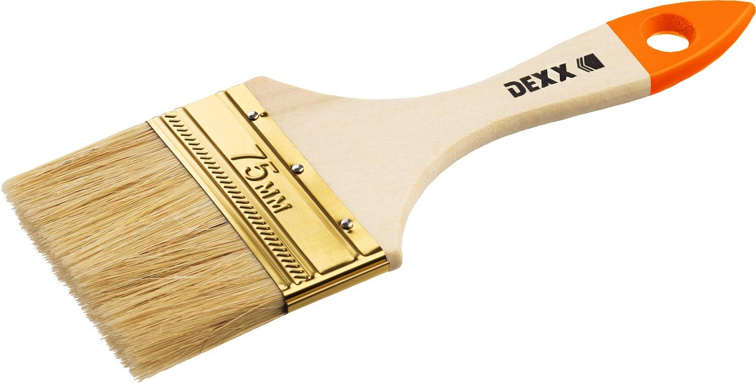 DEXX  75 мм, 3", натуральная щетина, деревянная ручка, флейцевая, все виды ЛКМ, плоская кисть (0100-075)
