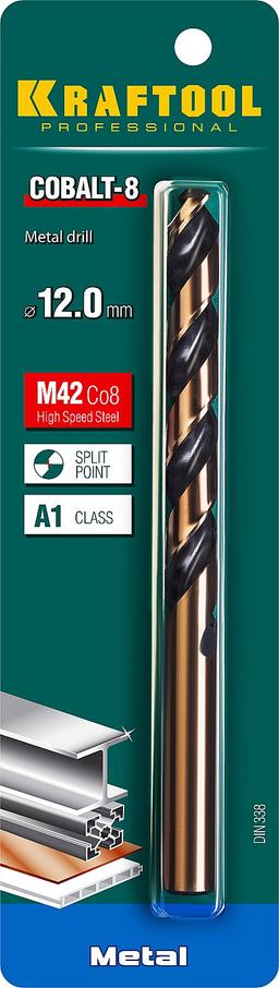 KRAFTOOL Cobalt, 12.0 х 151 мм, сталь М42, HSS-Co(8%), сверло по металлу (29656-12) - 2