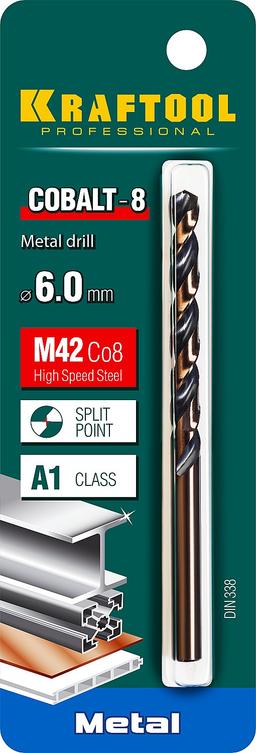 KRAFTOOL Cobalt, 6.0 х 93 мм, сталь М42, HSS-Co(8%), сверло по металлу (29656-6) - 2