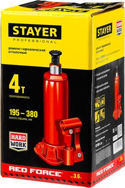 STAYER RED FORCE, 4 т, 195 - 380 мм, бутылочный гидравлический домкрат, Professional (43160-4) - 3