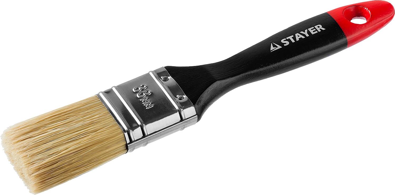 STAYER Universal, 38 мм, 1.5", светлая, натуральная щетина, деревянная ручка, все виды ЛКМ, плоская кисть, Professional (0104-038)