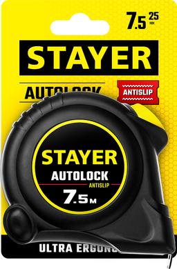 STAYER AutoLock, 7.5 м х 25 мм, рулетка с автостопом (2-34126-07-25) - 2