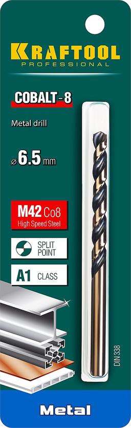 KRAFTOOL Cobalt, 6.5 х 101 мм, сталь М42, HSS-Co(8%), сверло по металлу (29656-6.5) - 2