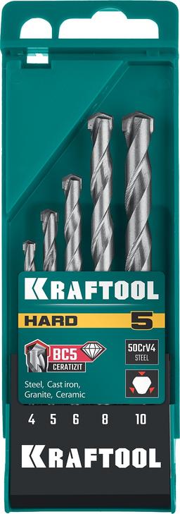 KRAFTOOL Hard, 5 шт: 4-5-6-8-10 мм, набор сверл по по твёрдым материалам, 29177-H5 - 2