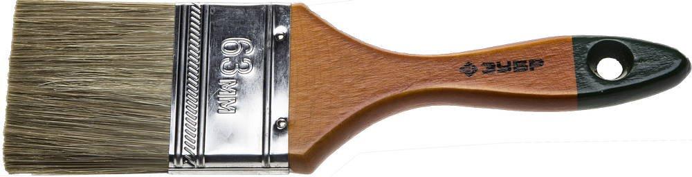 ЗУБР ЛАЗУРЬ, 63 мм, 2.5", светлая смешанная щетина, деревянная ручка, плоская кисть (4-01009-063)