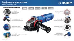 ЗУБР 1500 Вт, d125 мм, УШМ, регулировка оборотов, фланец ″МИГ″, Профессионал (УШМ-П125-1505 ЭПСТ) - 6