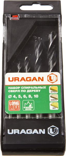 URAGAN 5 шт: 4-5-6-8-10 мм, набор спиральных сверл по дереву (29419-H5) - 2