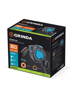 GRINDA HRA-20, шланг 20м x 1/2″, на поворотном кронштейне настенная, поливочный набор 4 предмета, катушка автоматическая со шлангом ProLine (428470) - 2