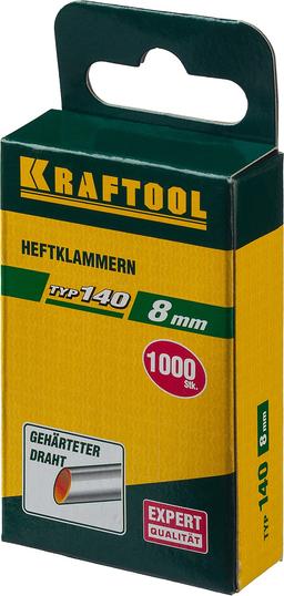 KRAFTOOL тип 140 (G/11/57) 8 мм, 1000 шт, калибр 20GA, скобы для степлера (31680-08) - 2