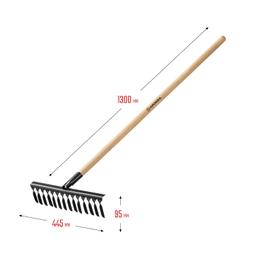 GRINDA GS-14 WOOD, 445 х 95 х 1300 мм, 14 витых зубцов, углеродистая сталь, антикор. покрытие, черенок дерев. высш. сорт, садовые грабли(39581-14) - 5