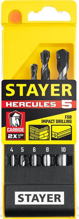 STAYER Hercules, 5 шт: d 4-5-6-8-10 мм, набор сверл по бетону, Professional (2915-H5) - 2