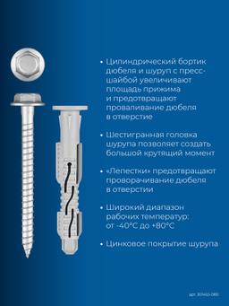 ЗУБР ФД-Ц 10 x 80 мм, фасадный дюбель, нейлон/цинк, 50 шт (301455-080) - 4
