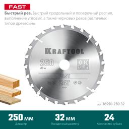 KRAFTOOL Fast, 250 х 32 мм, 24Т, пильный диск по дереву (36950-250-32) - 3