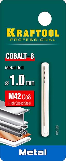 KRAFTOOL COBALT-8, 1.0 х 40 мм, сталь М42, HSS-Co(8%), сверло по металлу (29656-1) - 2