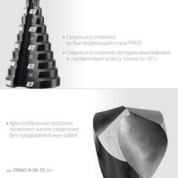ЗУБР 9-36мм, 10 ступеней, сверло ступенчатое (29665-9-36-10) - 4